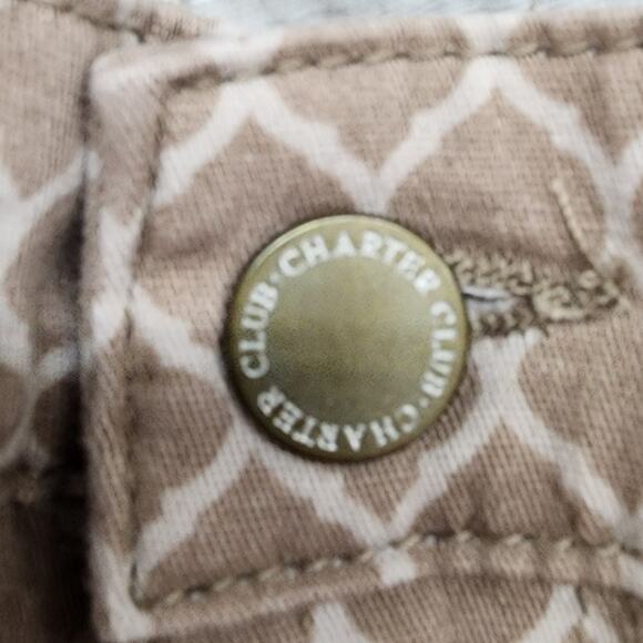 Charter Club Jeans Womens 10 Tan White Geometric Lexington Straight Leg Stretch - Picture 2 of 13